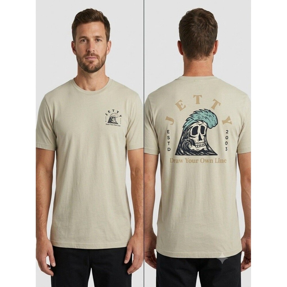 Jetty Mens Graphic T Shirt Large Beige Draw Your Own Line Skull Surf Tee L